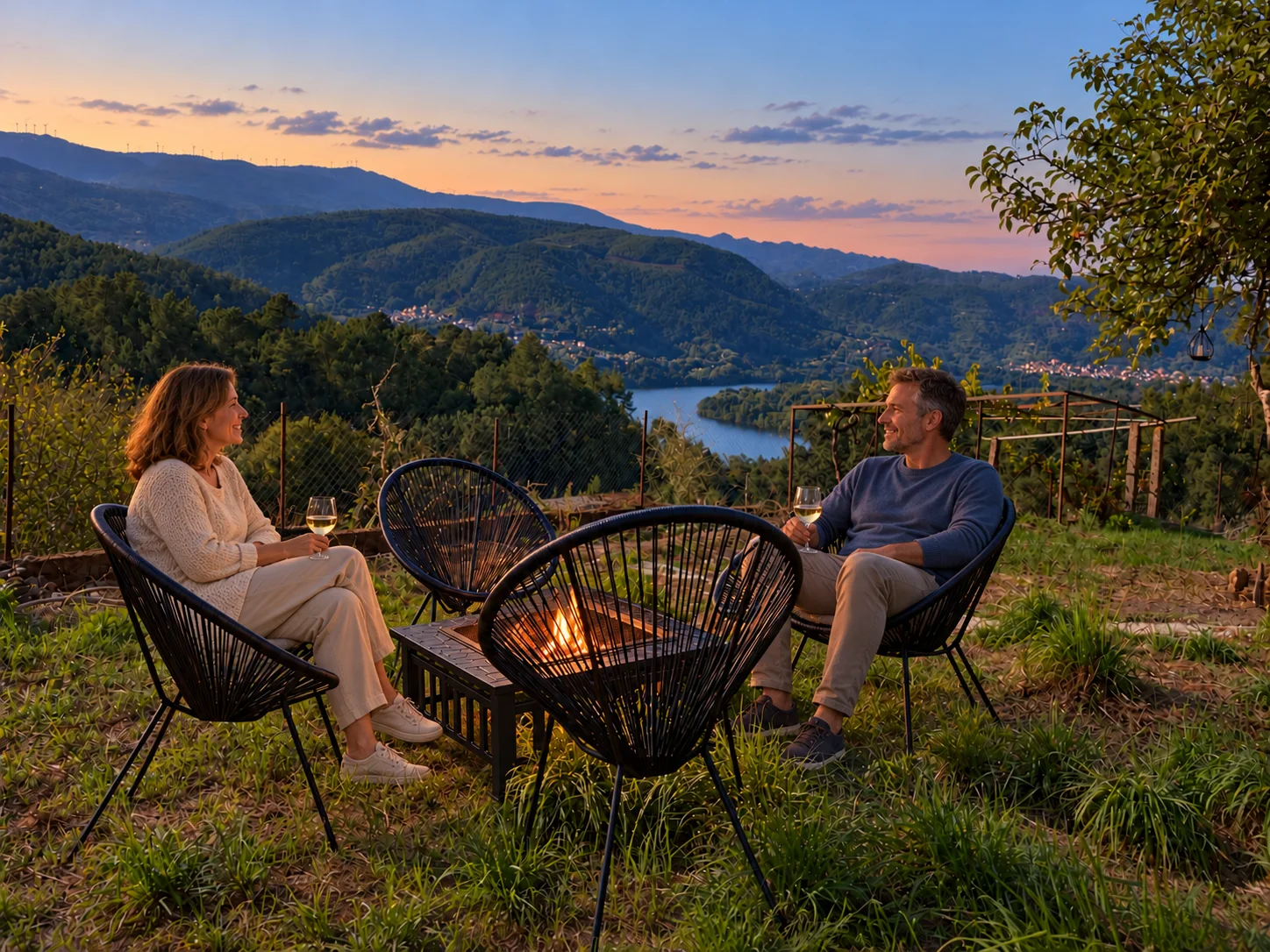 El fire pit de Casa Cruceira y las vistas al Miño