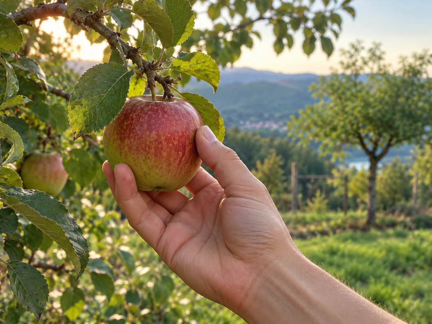 Manzana en uno de los frutales de la finca